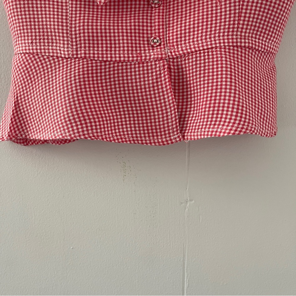 Red Gingham Pullover Button Front Halter Tie Tank Top Japna Jr Size XS Ruffle - Picture 3 of 7